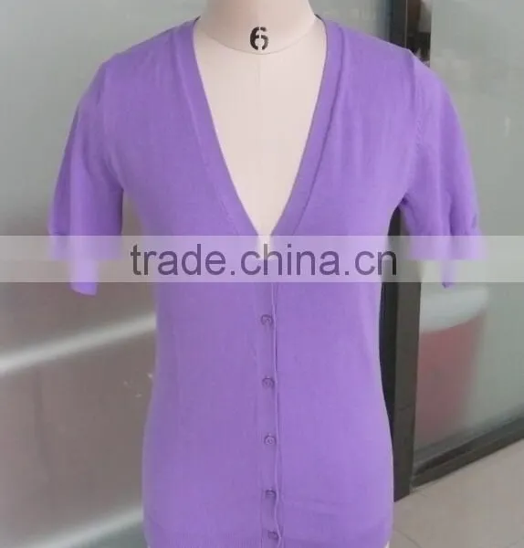 Lady's 100% Cotton Half Sleeve Knitted Cardigan Sweater photo-6