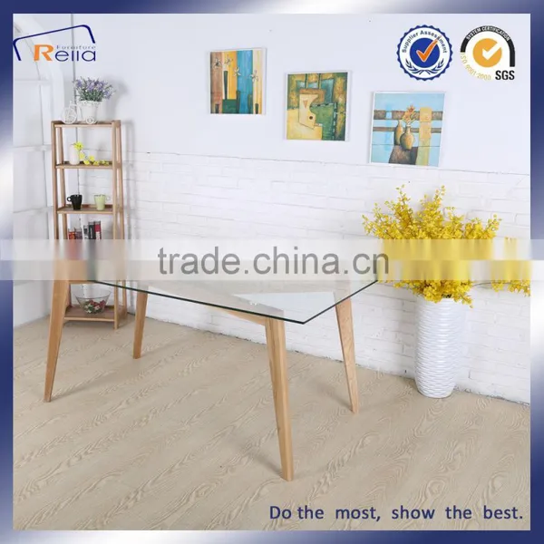 China Supplier Industrial Furniture Glass Dining Table With Wooden Legs photo-2