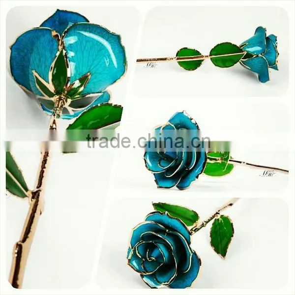 24K Gold Dipped Plated Trimmed Real Flower Rose Decorative photo-3