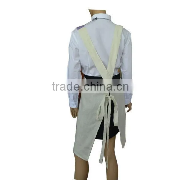Linen Fabric Material Decorative Pockets With Criss-cross Ties Around Back Design Cooking Aprons photo-4