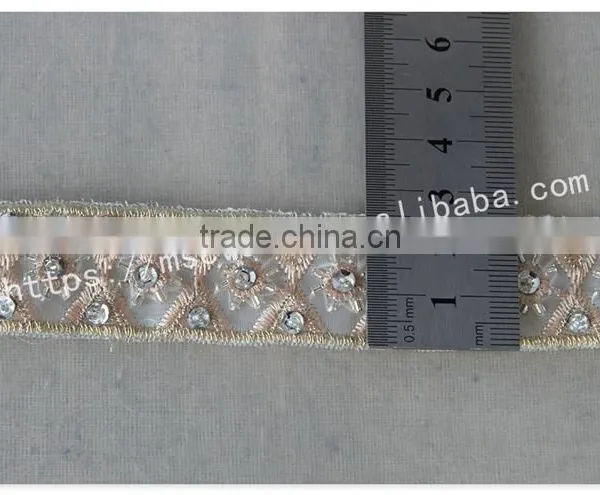 Elegant Design 2.5cm Width Champagne Crystal Trim Bridal Embrodiery photo-6