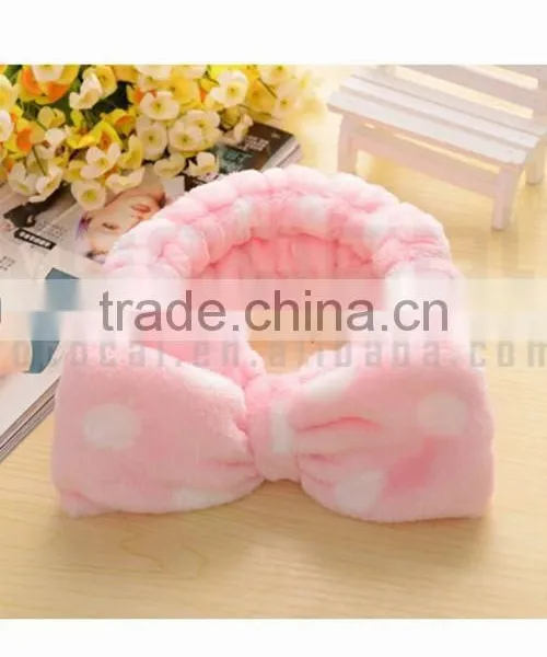 2 Pcs Flannel Women Elastic Bowknot Towel Headband Hairlace for Face Washing Makeup Cosmetic Shower Pink and Blue photo-3