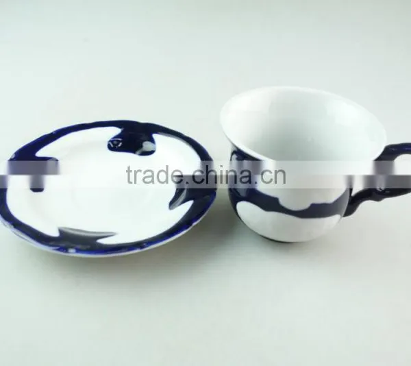 Stock Wholesale Porcelain Coffee Tea Set Tableware Cup and Saucer With Blue Glaze photo-2