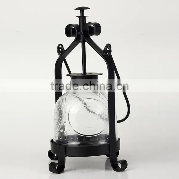 European Vintage Iron Glass Wedding Candle Lamp Portable Lantern Candle Holders Room Decoration Romantic Candlestick photo-2