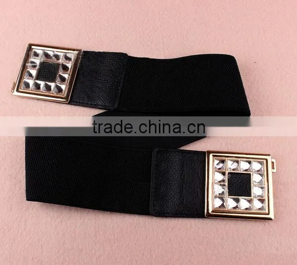 Wholesale Rhinestone Paved Square Pattern Alloy Buckle Sex Women Lady Wide PU Waist Belt photo-4