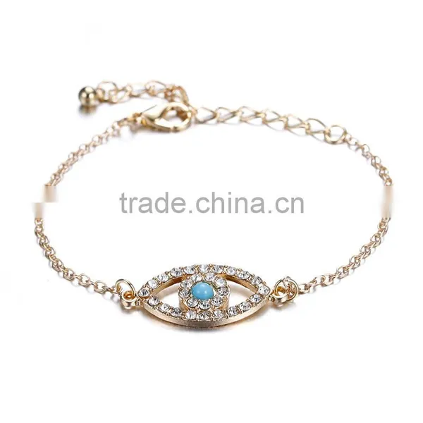 Rhinestone Evil Eye Charm Gold Chain Bracelet photo-3