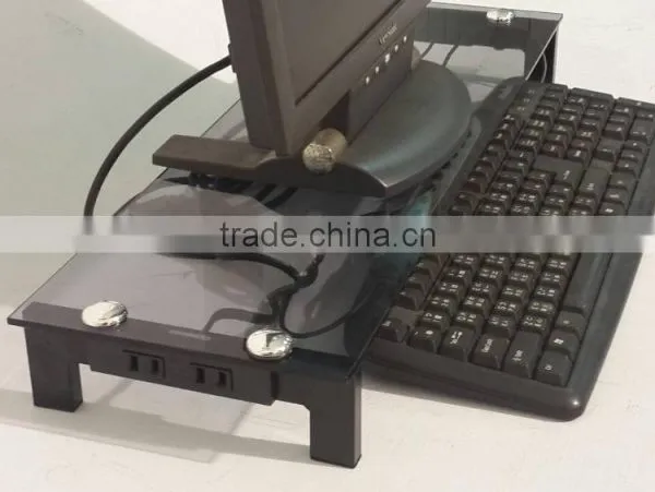 Functional Tempered Glass Laptop Rack Monitor Riser Laptop Stand With USB Hubs photo-2