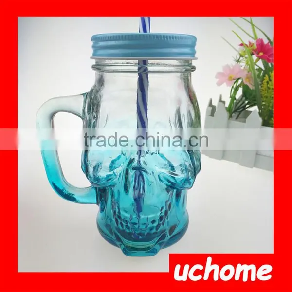 UCHOME Skulls Shape Glass Mason Beverage Jar With Handle And Cover photo-4