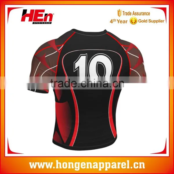 Hongen Apparel Practice Wear 2016 Hot Sale Breathable All Printing Black Color Sublimation Men Rugby Jersey photo-2
