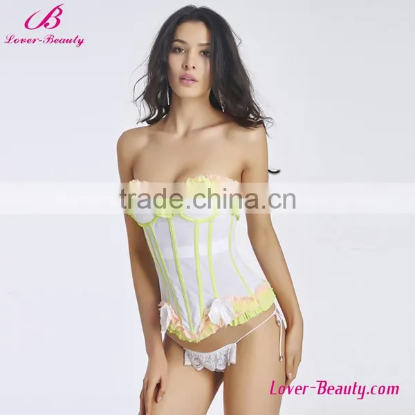 Cheap Women Lace Overbust Plastic Boned Waist Reducing Corset Zipper Body Shaping Corset photo-5