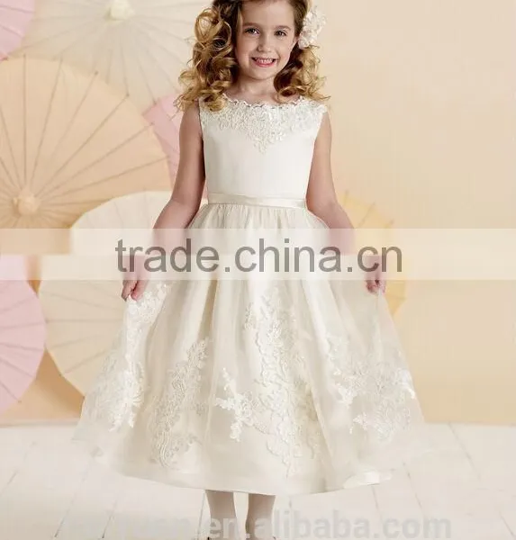 Lovely Satin off Shoulder Baby Gown Lace Discount Flower Girl Derss photo-3