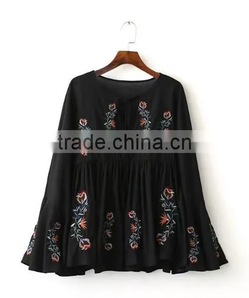 Runwaylover EY2375B 2017 Fashion Women Flare Sleeve Chiffon Embroidery Blouse photo-5
