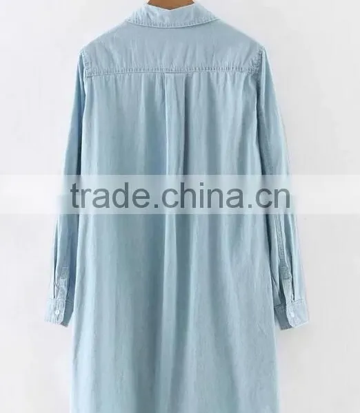 Runwaylover EY2336B Ladies Long Style Fashion Washed Denim Blouse photo-5