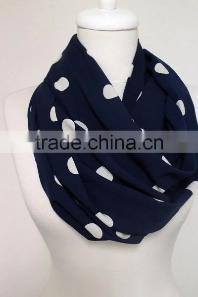 White on Navy Blue Polka Infinity Scarf, Circle Scarf, Loop Scarf, Scarves, Spring - Fall - Winter Fashion photo-4
