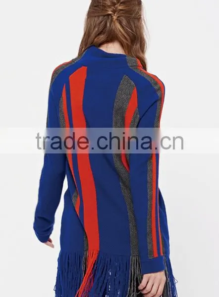 China Oem Fashion Women Strip Loose Pullover Long Sweaters Girl With Tassels photo-4