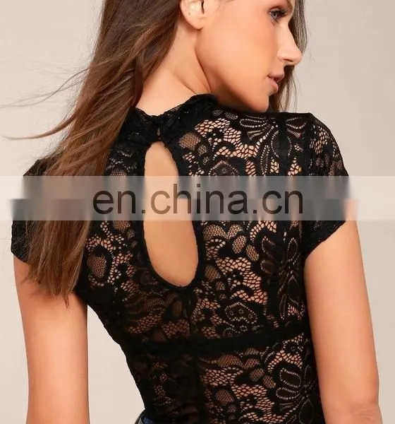2017 Short Sleeve Black Slimming Lace Bodysuit for Women photo-3
