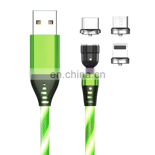 3 in 1 Usb Charging Cable 540 Degree Rotation Led Luminous Flowing Magnetic Charging USB Data Cable for Iphone photo-2