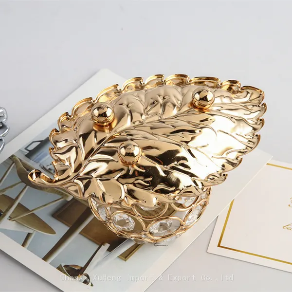 Wedding Gold Leaf Candle Holder Round Small Metal Crystal Ball Tealight Candle Stick Holder Light Table Centerpieces photo-3