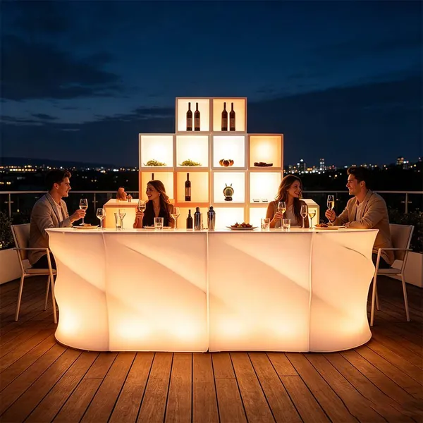 Illuminated Led Nightclub Bar Counter Outside Portable Remote RGB Lighting Plastic Beach Bar Restaurant Cafe Bar Counter Table photo-5