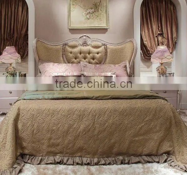 New French Rococo Style Purple Bedroom Furniture Set Wood High Back Full Leather Bed photo-2