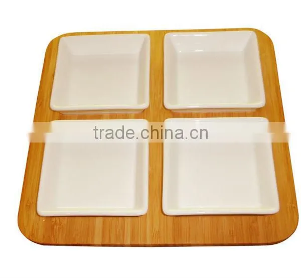 Sushi Square Bamboo Tray With 4 Dishes Serving Tray for Food photo-2