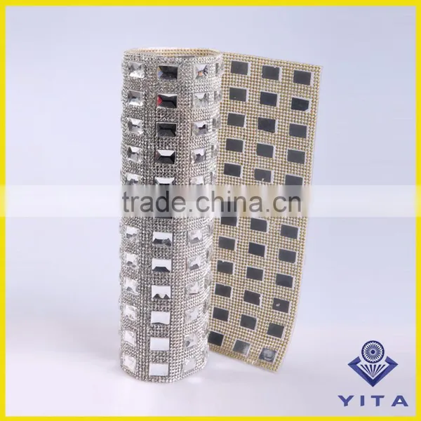 24x40cm Glass Crystal Material Hot Fix Rhinestone Mesh Sheet For Lady Shoes
