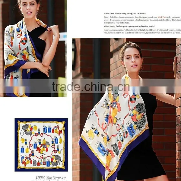 Customized Silk Satin Square Scarf With Perfume Pattern Quality Choice photo-6
