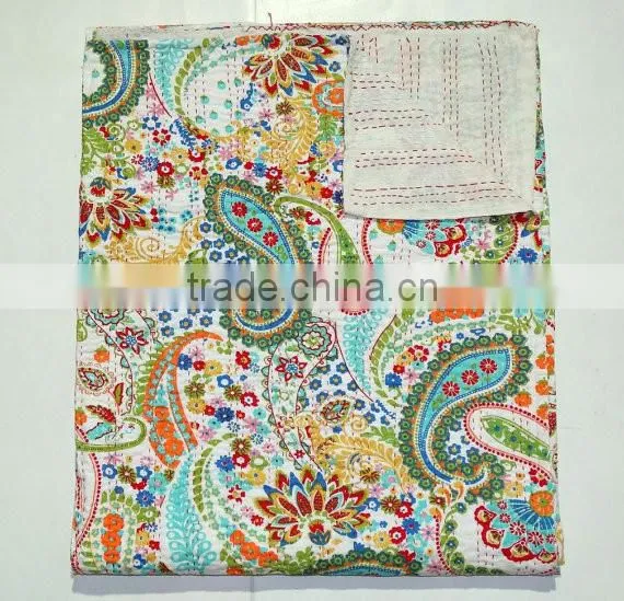 Paisley Kantha Quilt King Size Indian Kantha Bed Cover Handmade Kantha Blanket photo-4