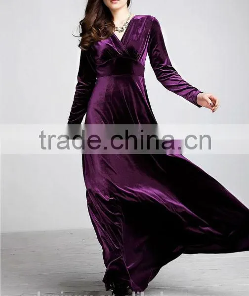 2014 Long Sleeve Velevt Evening Dresses Elegant Purple Long Dresses Long Sleeve Velevt Evening Dresses of Velvet Dresses photo-4