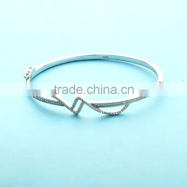 925 Sterling Silver Adjustable Wire Bangle Bracelet Wholesale Rhinestone Bangles SBG387W photo-3