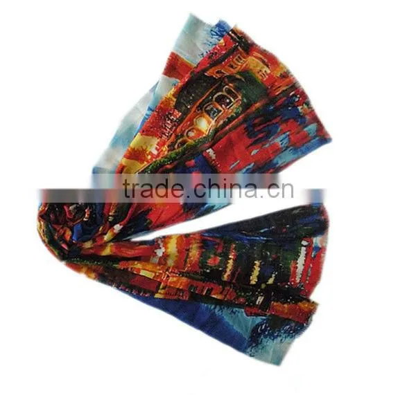 2015 New Season Fashion Oil Painting Style Printing Wool Lady Scarf