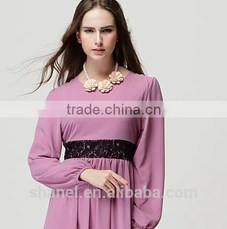 Hot Sale Chiffon Baju Muslim Abaya Dress Lace Waist Muslim Kaftan Abaya photo-3