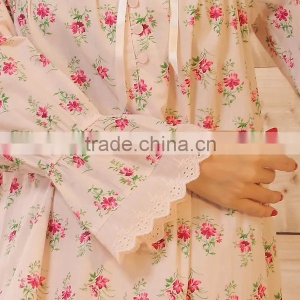2016 New Women Pastoral Floral Cotton Nightdress Long Sleeve Lace Princess Cotton Nightgowns Female 100% Cotton Pyjamas Homewear photo-5