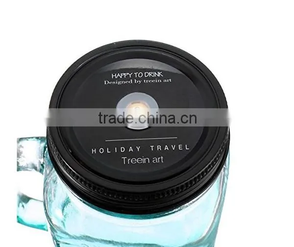 400ml Glass Bottle Mason Jars With Color Painted Wholesale With Caps and Straws photo-5