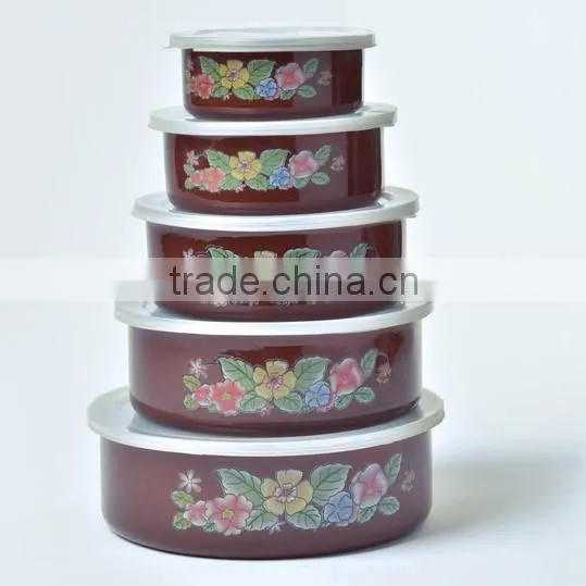 Flower Decal Printing Enamel Storage Food Container Set With Plastic Lids photo-6