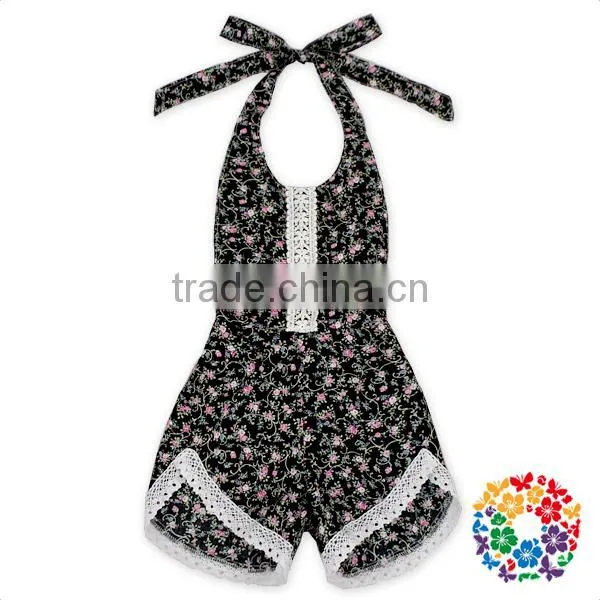Navy Floral Lace Shorty Halter Bubble Romper photo-2