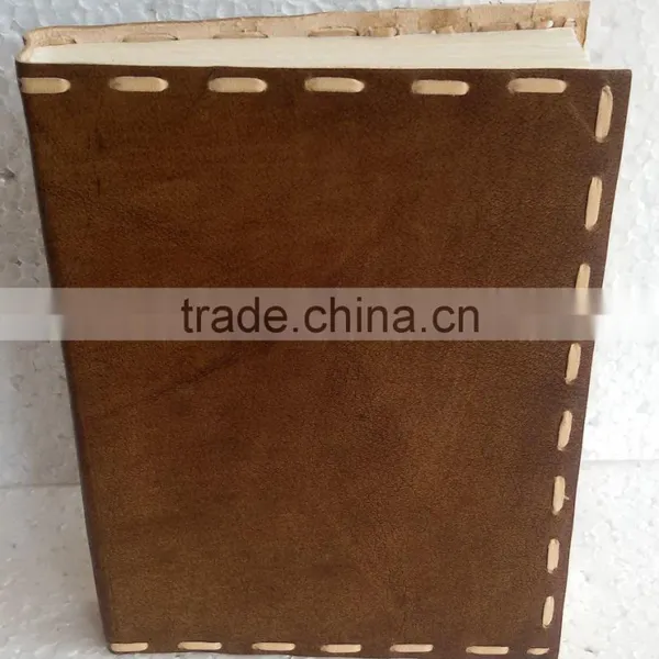 Handmade Tan Color Plain Big Stitch Leather Notebook photo-5