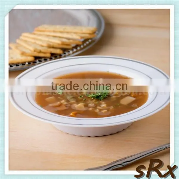 Bone White 12 oz Plastic Soup Bowl With Gold Bands,OEM CHIC Plastic Round Soup Bowl Gold Bands photo-3
