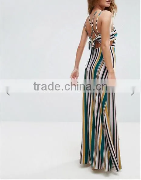 Women Clothing/ Striped Strappy Bow Back Maxi Dress photo-2