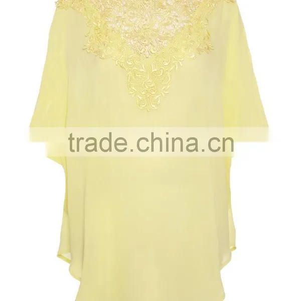Wholesale Embroidered Summer Yellow Tunic Top, Fancy Top,lady Blouse & Top photo-3