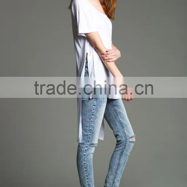 100% Rayon White High Slit Overseas t Shirts Wholesale photo-3
