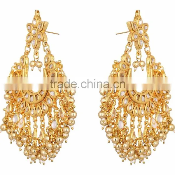 Kundan Jadau Earring Tikka Gold Plated Chand Bali Set photo-4