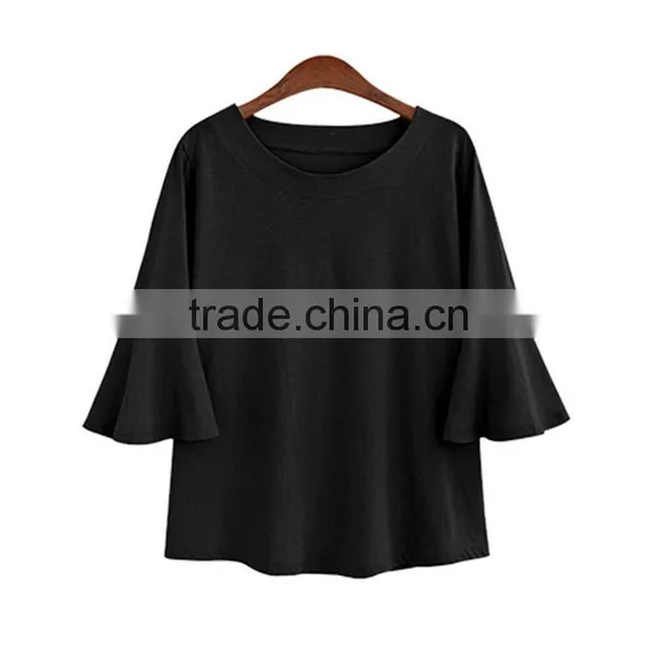 2017 Latest Popular Women's Clothing Lady Casual Wear T-shirt Big Size Solid Color Round Neck Collar Clothing photo-2