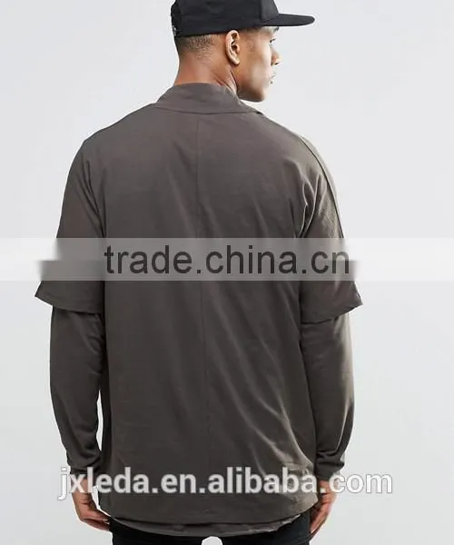 Customize Men Plain Fashion Oversized Long Sleeve Double Layer Kimono T-shirt / Tees photo-2