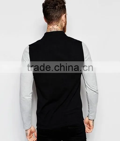 Best Price MGOO OEM Factory Long Sleeve Muscle Polo With Contrast Sleeves In Black photo-2