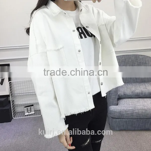 2017 Spring Autumn White Denim Jacket Women Basic Coats Printed Long Sleeve Casual Loose Woman Jeans Jackets Plus Size O Nzwt-89 photo-3