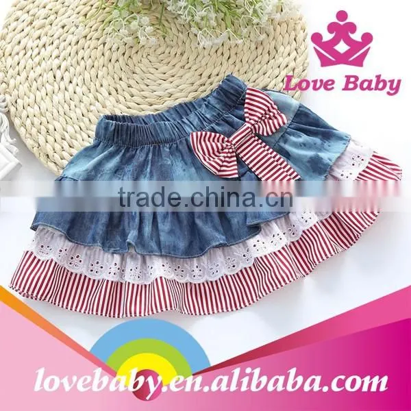 Latest Korean Stripe Bowknot Children Demin Jeans Skirts photo-2