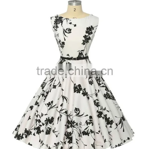 Summer Floral Print Retro Vintage 50s Polka Dot Casual Party Rockabilly Dress photo-3