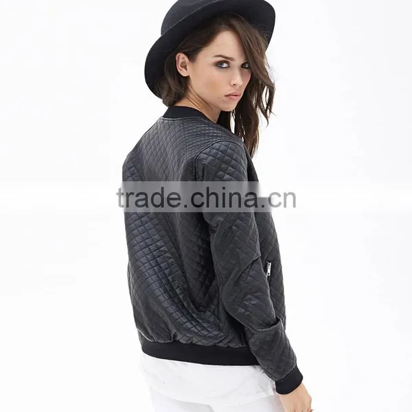 2016 Lady Casual Fashion Women Bomber Leather Winter Jacket for Wholesale photo-2