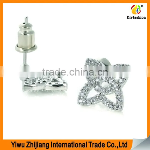 2017 New Fashion Inlay Zircon Platinum Plating Four-pointed Star Earrings photo-2
